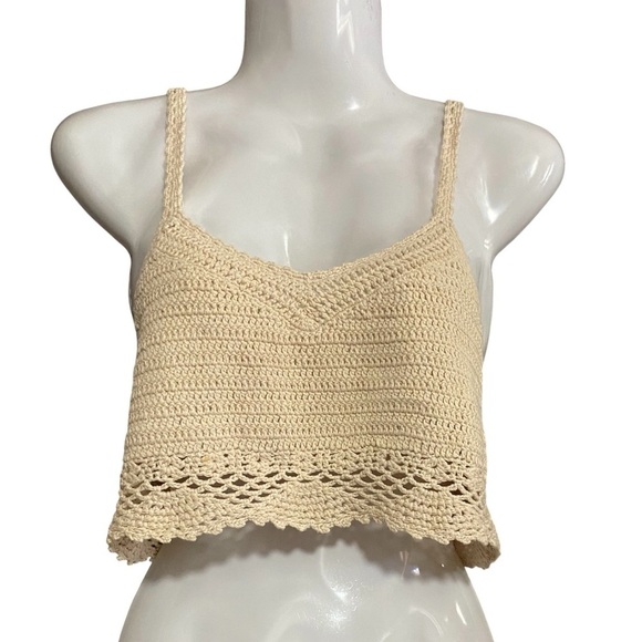 Cozy Casual Tops - Cozy Casual Crochet Knit Crop Tank in Light Beige